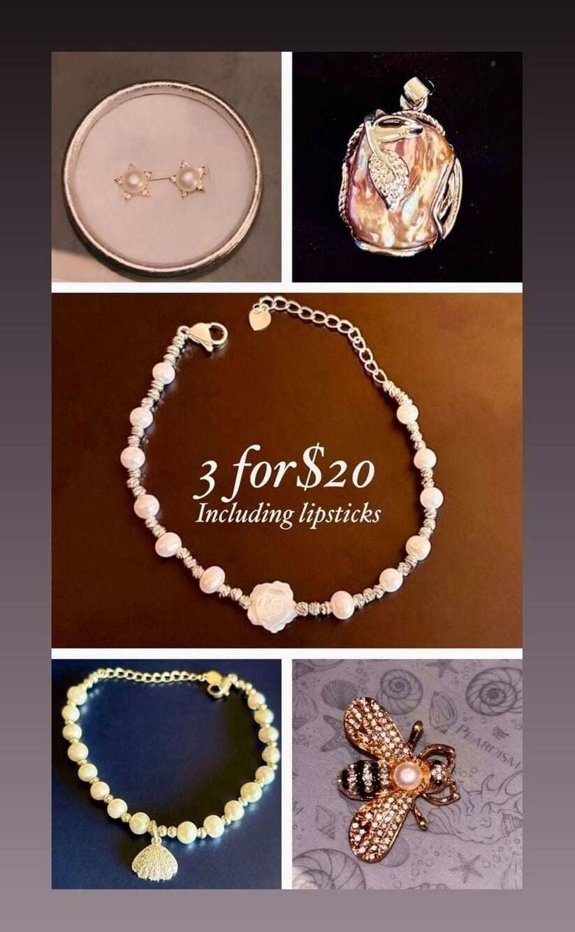 3 for $20 Delicate White Pearl Bracelet with Carved Rose Center